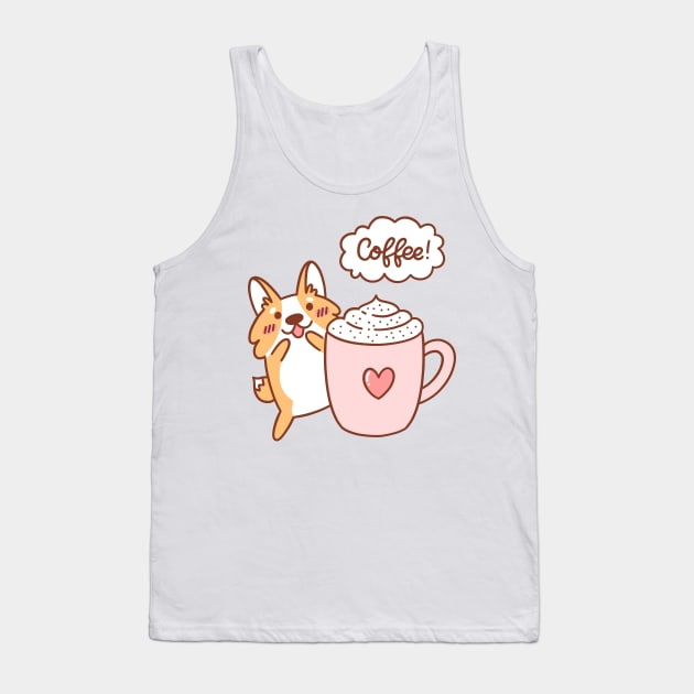 Cute Corgi with Coffee Tank Top by Viaire